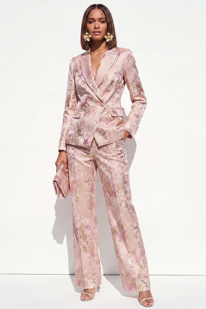 Load image into Gallery viewer, 2 Piece Floral Blush Peak Lapel Double Breasted Prom Suits with Pockets