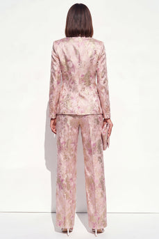 2 Piece Floral Blush Peak Lapel Double Breasted Prom Suits with Pockets