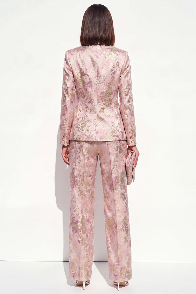 Load image into Gallery viewer, 2 Piece Floral Blush Peak Lapel Double Breasted Prom Suits with Pockets