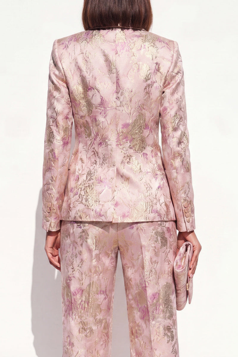 Load image into Gallery viewer, 2 Piece Floral Blush Peak Lapel Double Breasted Prom Suits with Pockets