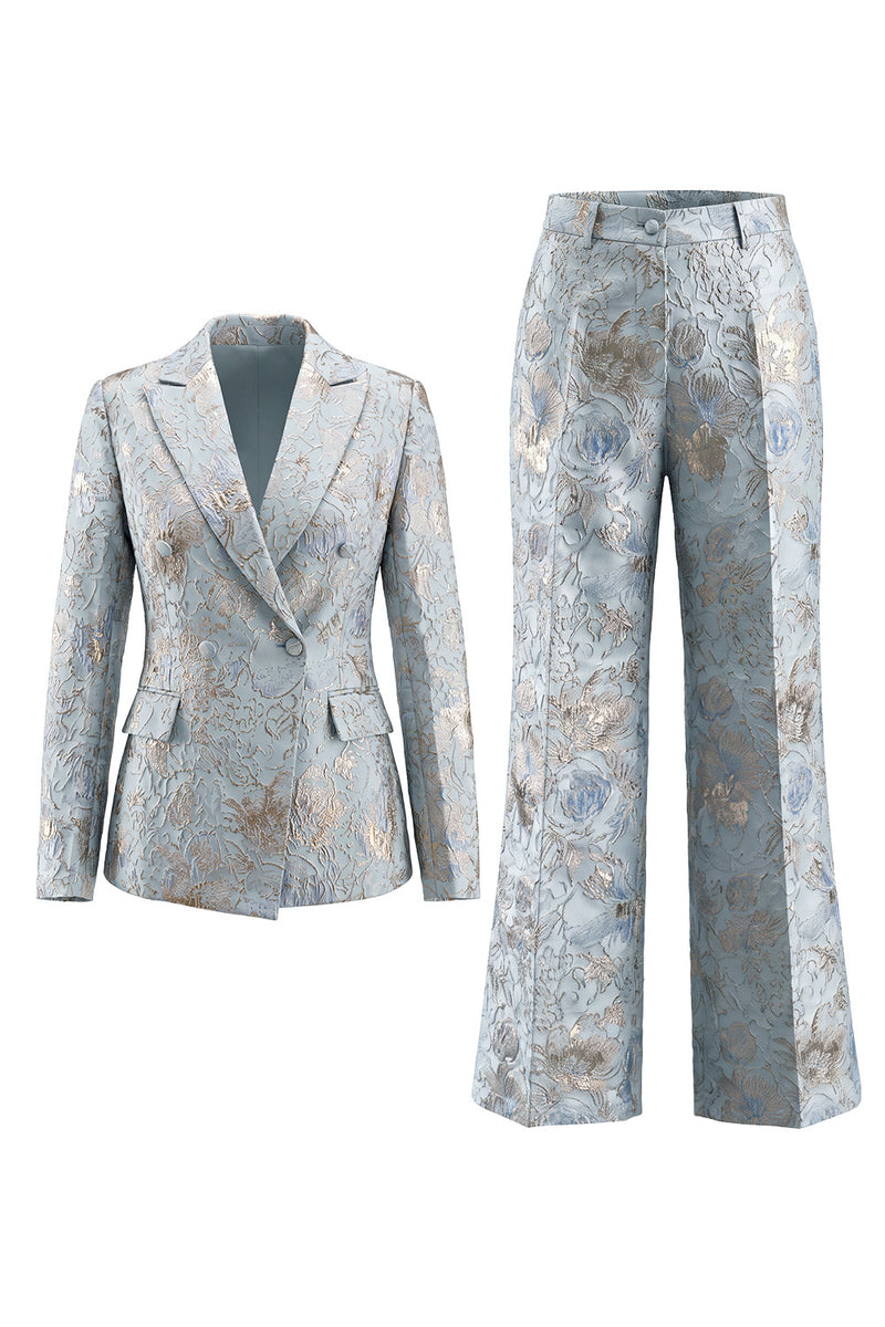 Load image into Gallery viewer, 2 Piece Floral Blush Peak Lapel Double Breasted Prom Suits with Pockets