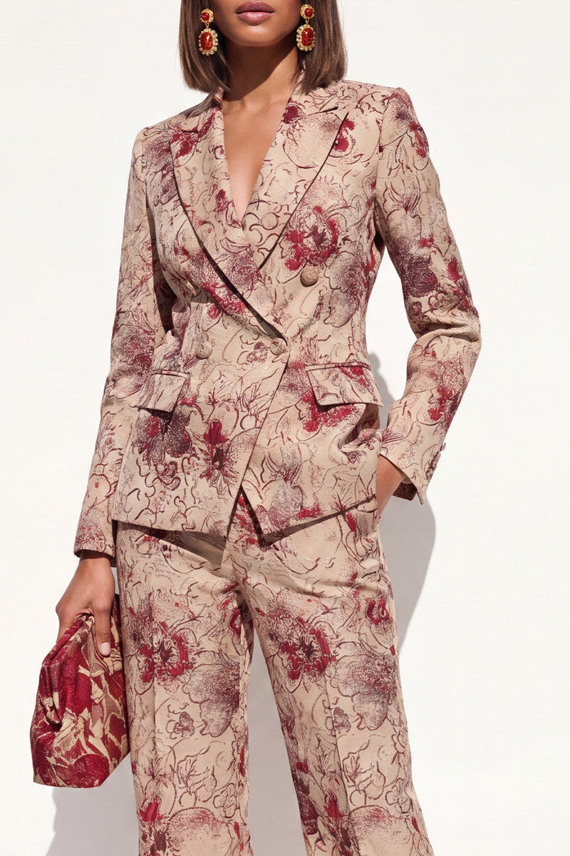Load image into Gallery viewer, 2 Piece Floral Blush Peak Lapel Double Breasted Prom Suits with Pockets