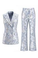 Load image into Gallery viewer, 2 Piece Floral Dusty Blue Peak Lapel Double Breasted Prom Suits