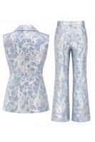 Load image into Gallery viewer, 2 Piece Floral Dusty Blue Peak Lapel Double Breasted Prom Suits