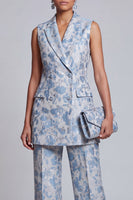 Load image into Gallery viewer, 2 Piece Floral Dusty Blue Peak Lapel Double Breasted Prom Suits