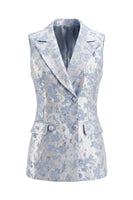 Load image into Gallery viewer, 2 Piece Floral Dusty Blue Peak Lapel Double Breasted Prom Suits