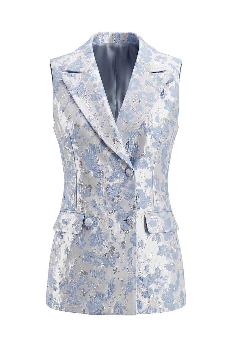 Load image into Gallery viewer, 2 Piece Floral Dusty Blue Peak Lapel Double Breasted Prom Suits