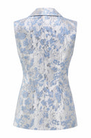 Load image into Gallery viewer, 2 Piece Floral Dusty Blue Peak Lapel Double Breasted Prom Suits