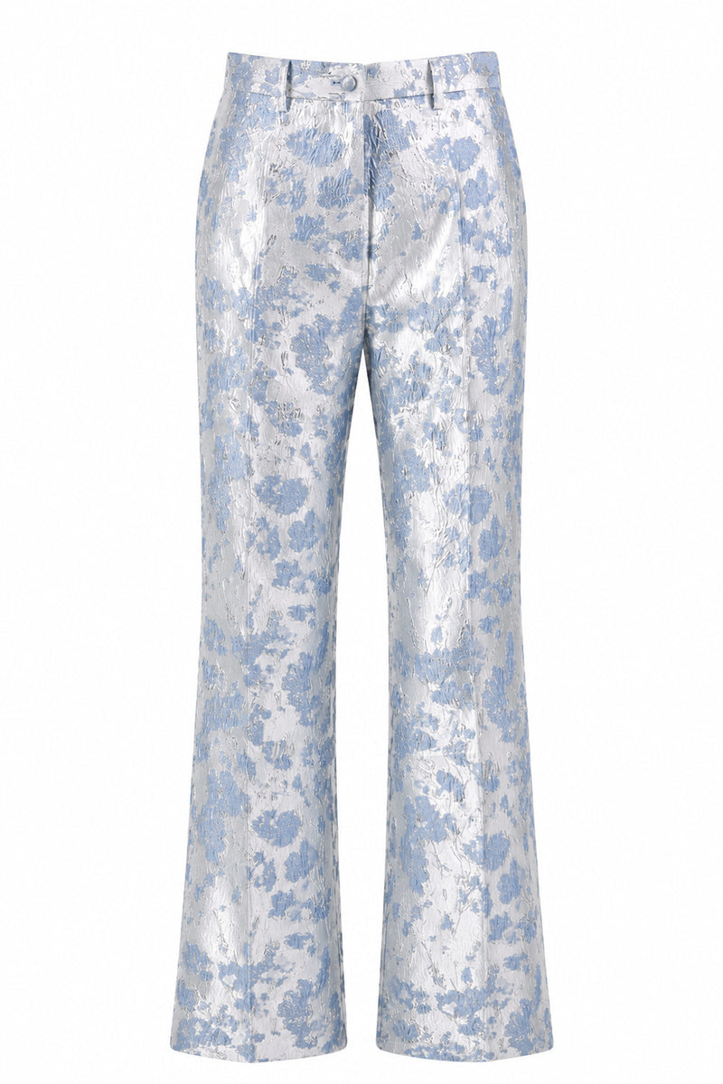 Load image into Gallery viewer, 2 Piece Floral Dusty Blue Peak Lapel Double Breasted Prom Suits