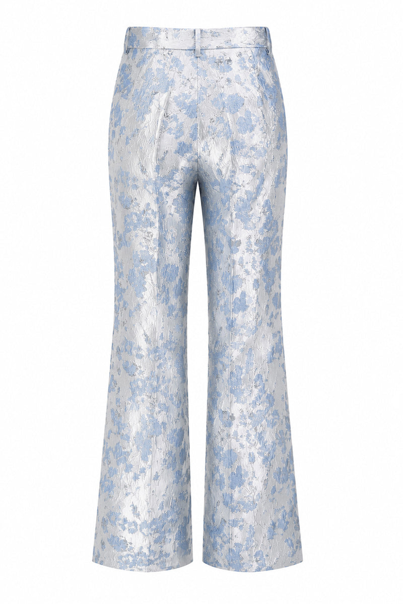 Load image into Gallery viewer, 2 Piece Floral Dusty Blue Peak Lapel Double Breasted Prom Suits