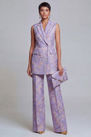 Load image into Gallery viewer, 2 Piece Floral Dusty Blue Peak Lapel Double Breasted Prom Suits