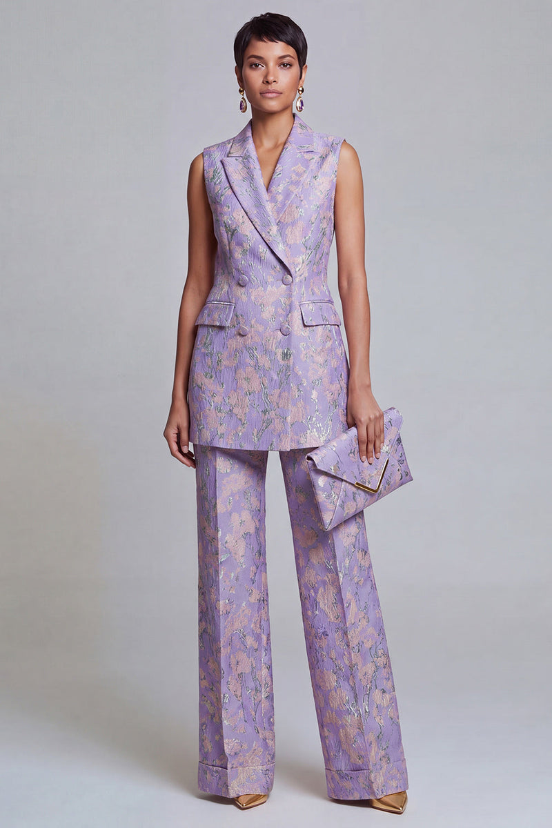 Load image into Gallery viewer, 2 Piece Floral Dusty Blue Peak Lapel Double Breasted Prom Suits