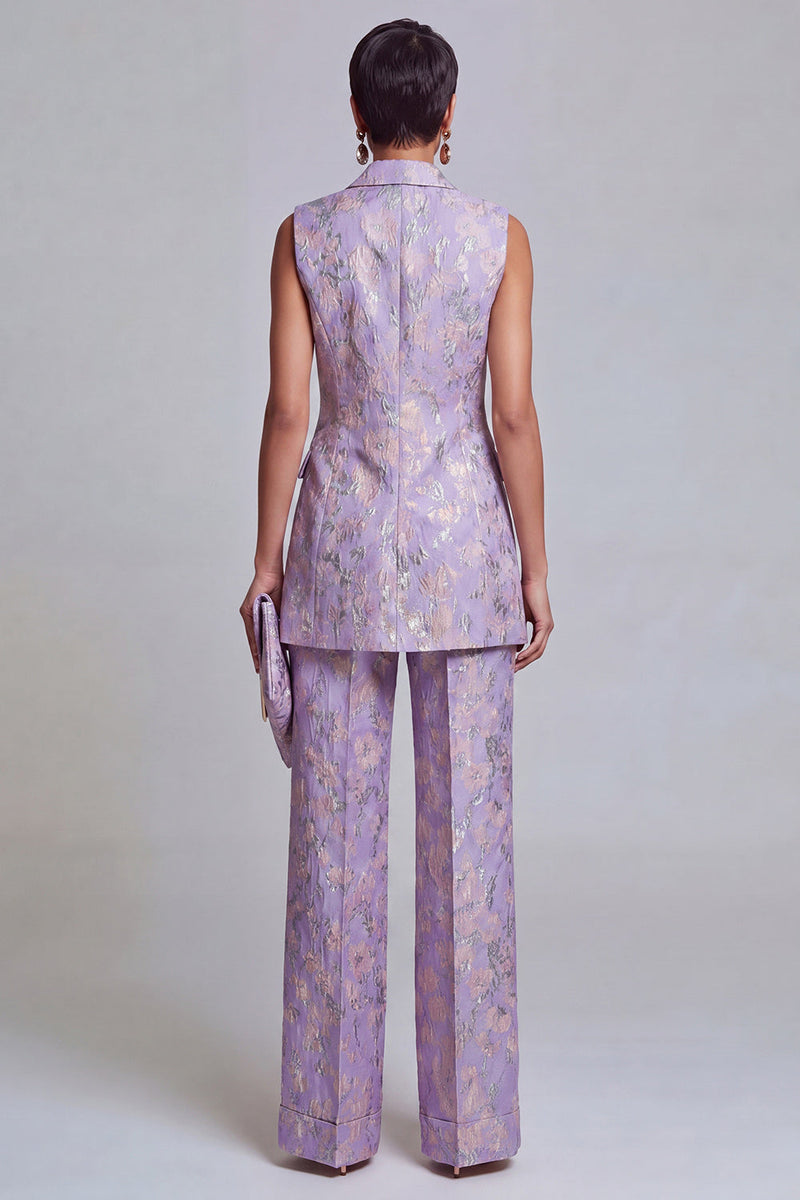 Load image into Gallery viewer, 2 Piece Floral Dusty Blue Peak Lapel Double Breasted Prom Suits