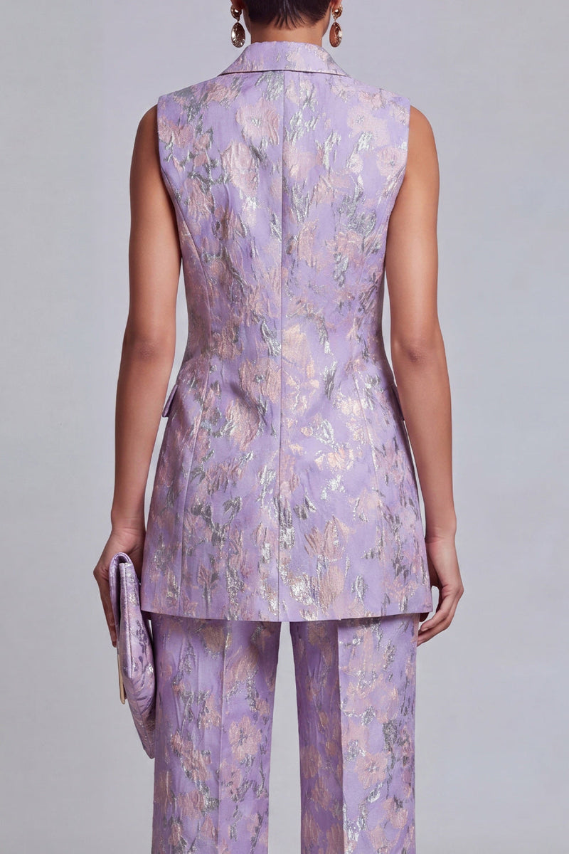 Load image into Gallery viewer, 2 Piece Floral Dusty Blue Peak Lapel Double Breasted Prom Suits