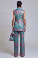 Load image into Gallery viewer, 2 Piece Floral Dusty Blue Peak Lapel Double Breasted Prom Suits