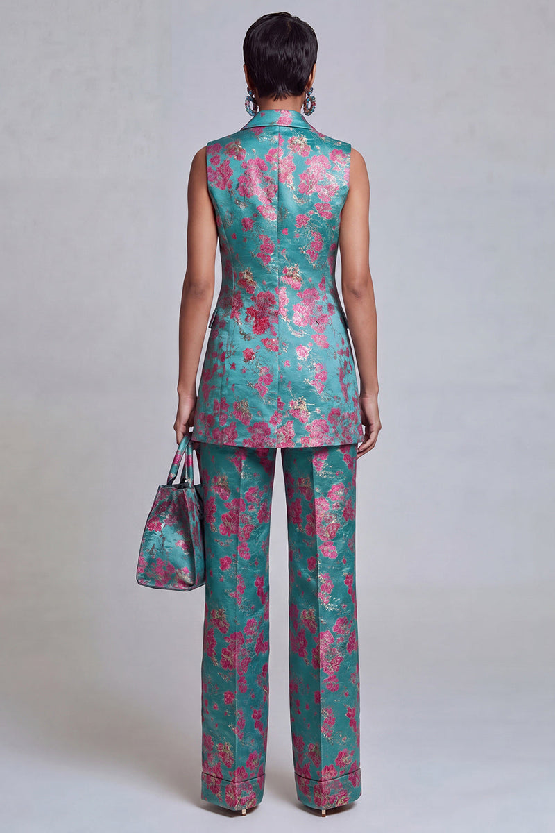 Load image into Gallery viewer, 2 Piece Floral Dusty Blue Peak Lapel Double Breasted Prom Suits
