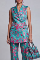 Load image into Gallery viewer, 2 Piece Floral Dusty Blue Peak Lapel Double Breasted Prom Suits