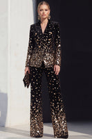 Load image into Gallery viewer, Sparkly Black Champagne Beaded Peak Lapel 2 Piece Prom Suits