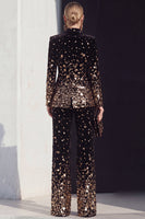 Load image into Gallery viewer, Sparkly Black Champagne Beaded Peak Lapel 2 Piece Prom Suits