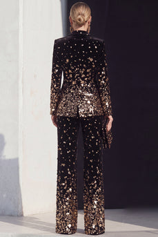 Sparkly Black Champagne Beaded Peak Lapel 2 Piece Prom Suits
