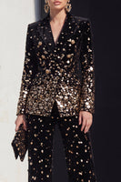 Load image into Gallery viewer, Sparkly Black Champagne Beaded Peak Lapel 2 Piece Prom Suits