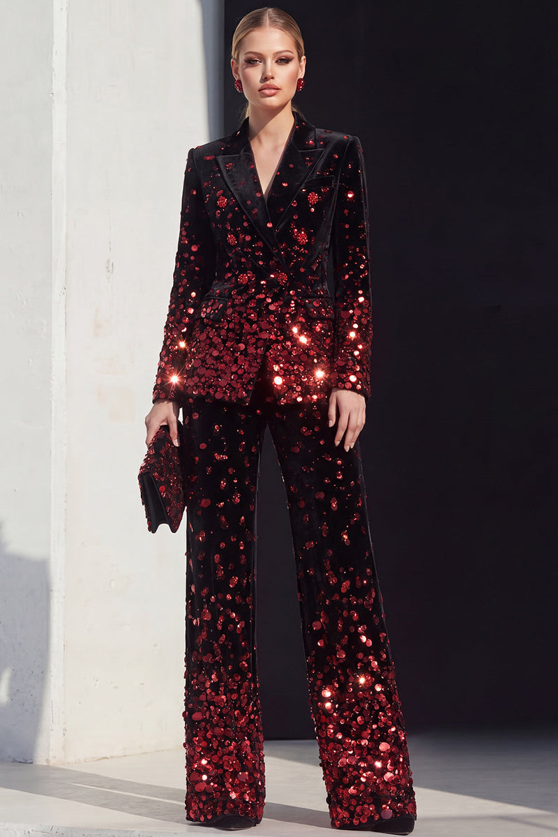 Load image into Gallery viewer, Sparkly Black Champagne Beaded Peak Lapel 2 Piece Prom Suits