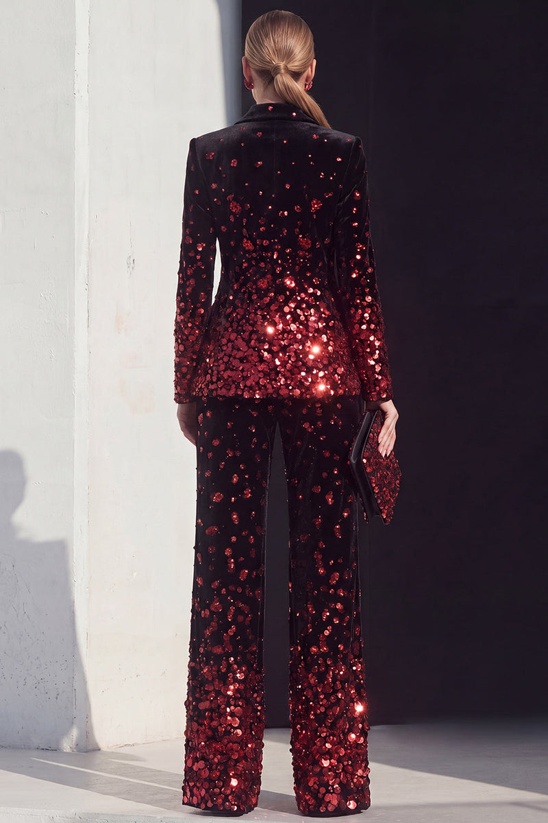 Load image into Gallery viewer, Sparkly Black Champagne Beaded Peak Lapel 2 Piece Prom Suits