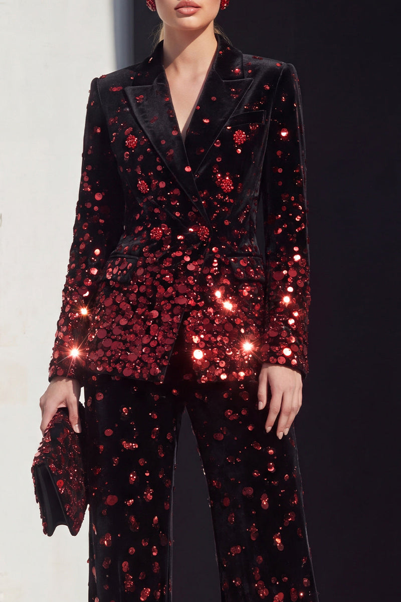 Load image into Gallery viewer, Sparkly Black Champagne Beaded Peak Lapel 2 Piece Prom Suits