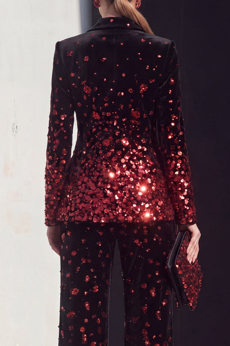 Load image into Gallery viewer, Sparkly Black Champagne Beaded Peak Lapel 2 Piece Prom Suits