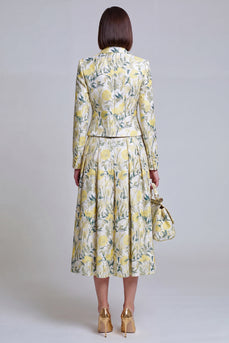 Ivory Yellow Flower Single Breasted Peak Lapel Prom Suits with Pockets