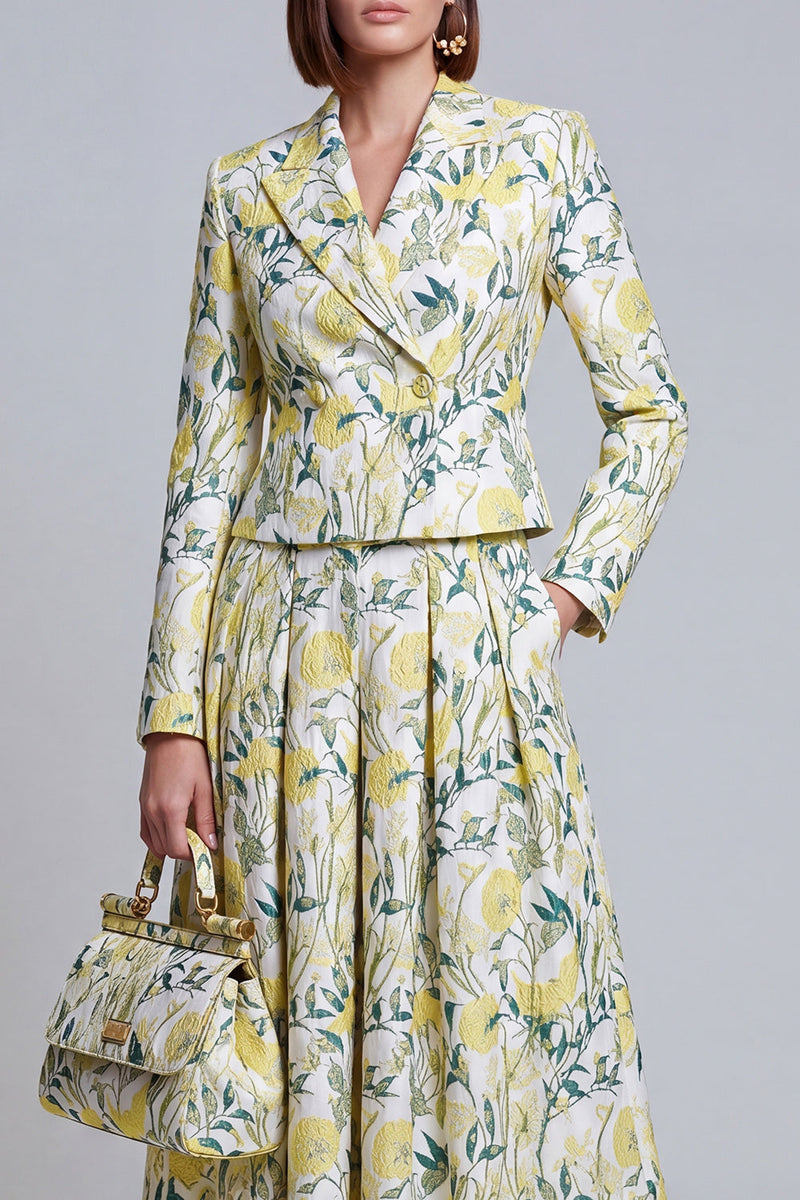 Load image into Gallery viewer, Ivory Yellow Flower Single Breasted Peak Lapel Prom Suits with Pockets