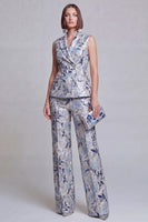 Load image into Gallery viewer, Grey Blue Flower Double Breasted Peak Lapel Prom Suits