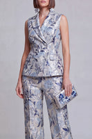 Load image into Gallery viewer, Grey Blue Flower Double Breasted Peak Lapel Prom Suits