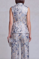 Load image into Gallery viewer, Grey Blue Flower Double Breasted Peak Lapel Prom Suits