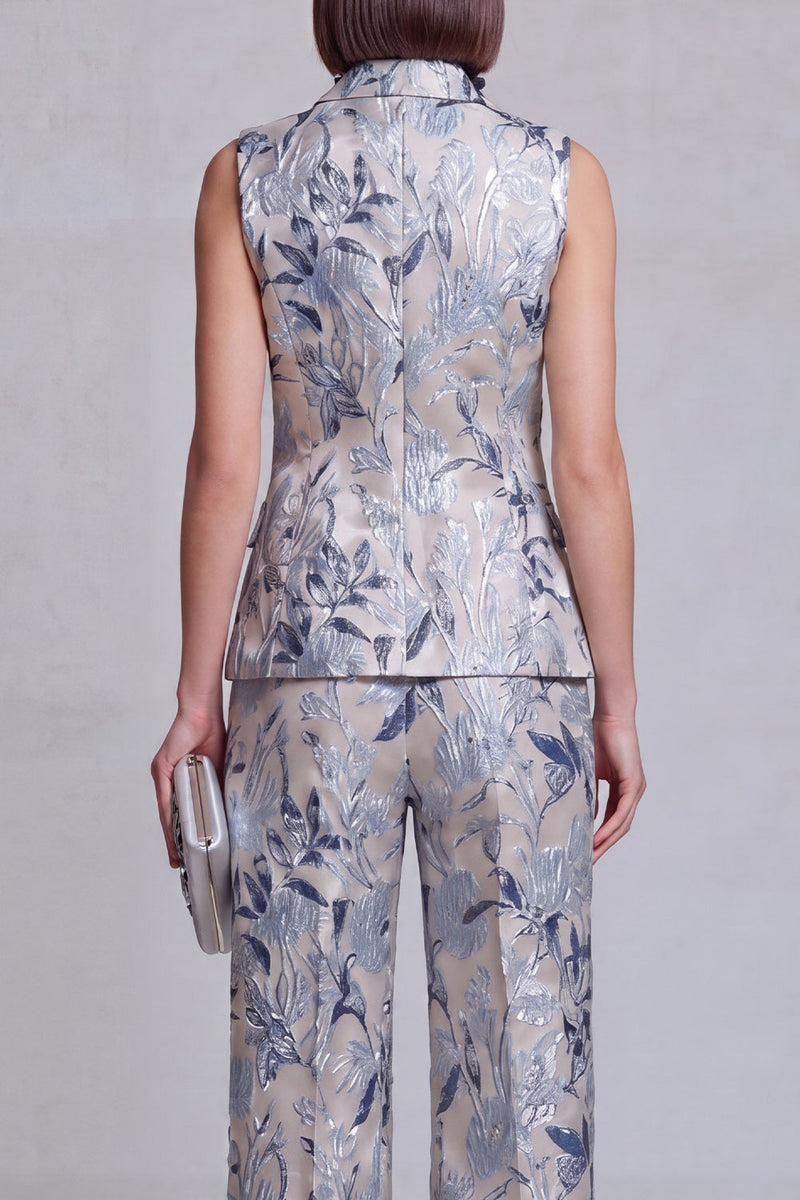 Load image into Gallery viewer, Grey Blue Flower Double Breasted Peak Lapel Prom Suits