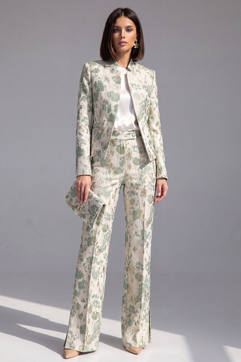 Load image into Gallery viewer, 2 Piece Floral Dusty Green Slim Fit Prom Suits