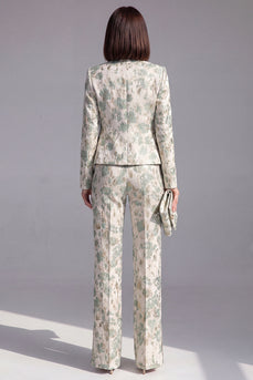 2 Piece Floral Dusty Green Slim Fit Prom Suits