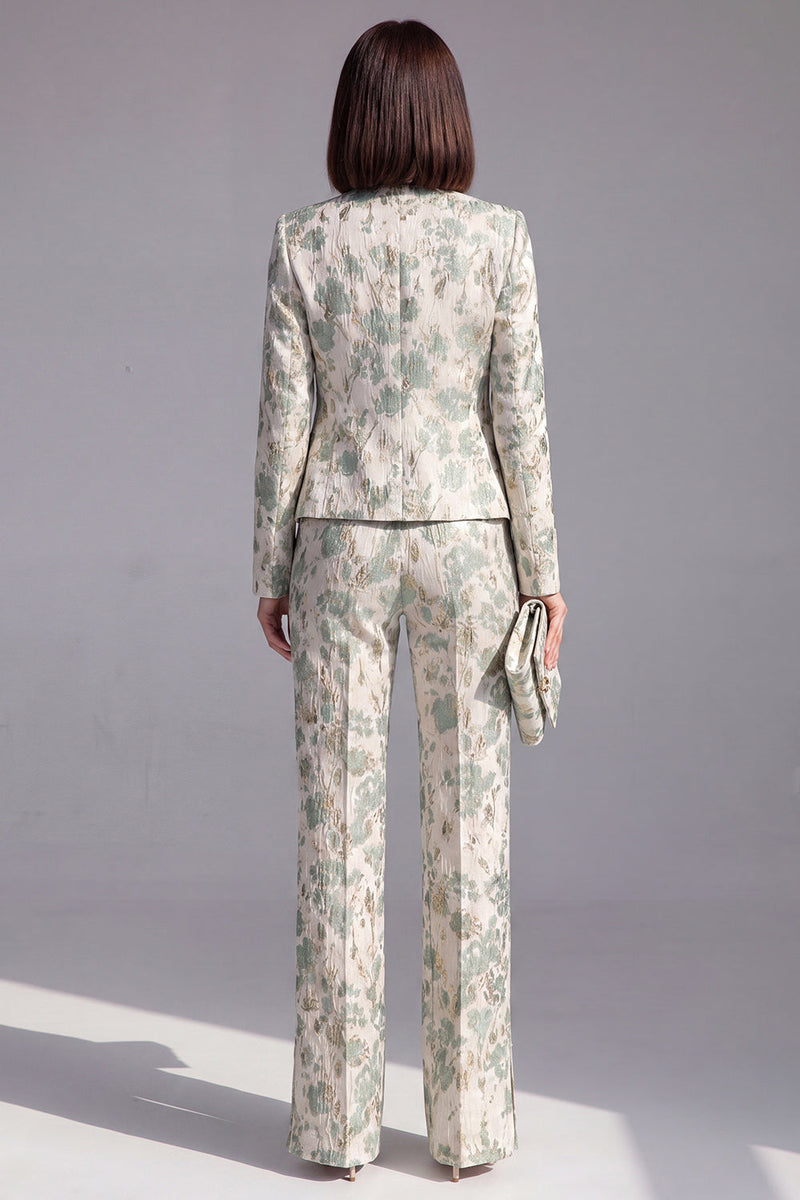 Load image into Gallery viewer, 2 Piece Floral Dusty Green Slim Fit Prom Suits