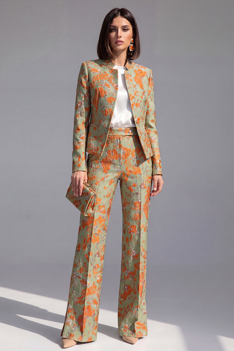 Load image into Gallery viewer, 2 Piece Floral Dusty Green Slim Fit Prom Suits