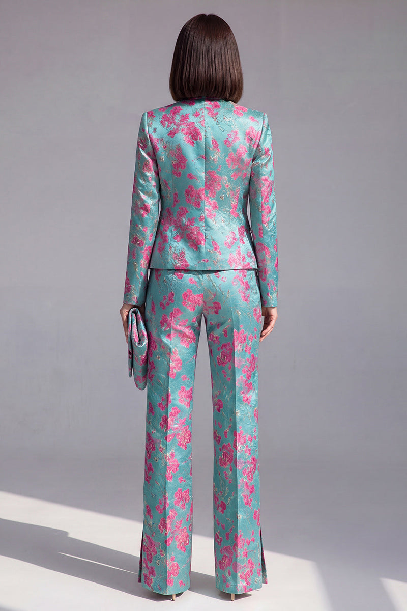 Load image into Gallery viewer, 2 Piece Floral Dusty Green Slim Fit Prom Suits