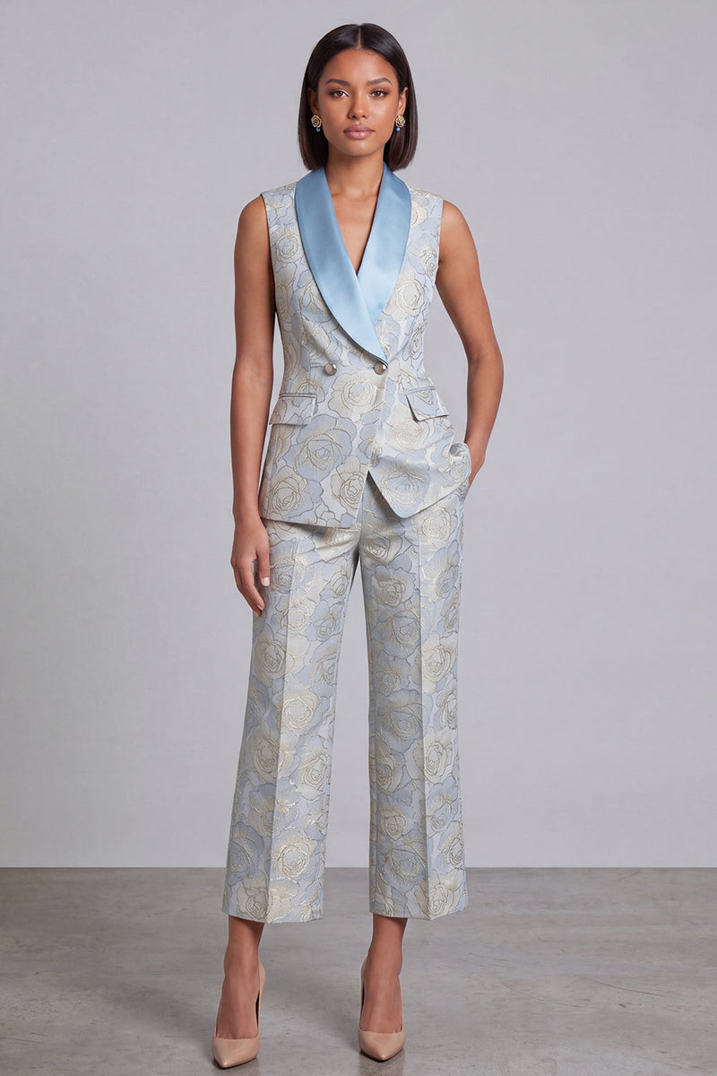 Load image into Gallery viewer, Floral 2 Piece Pink Shawl Lapel Double Breasted Prom Suits with Pockets