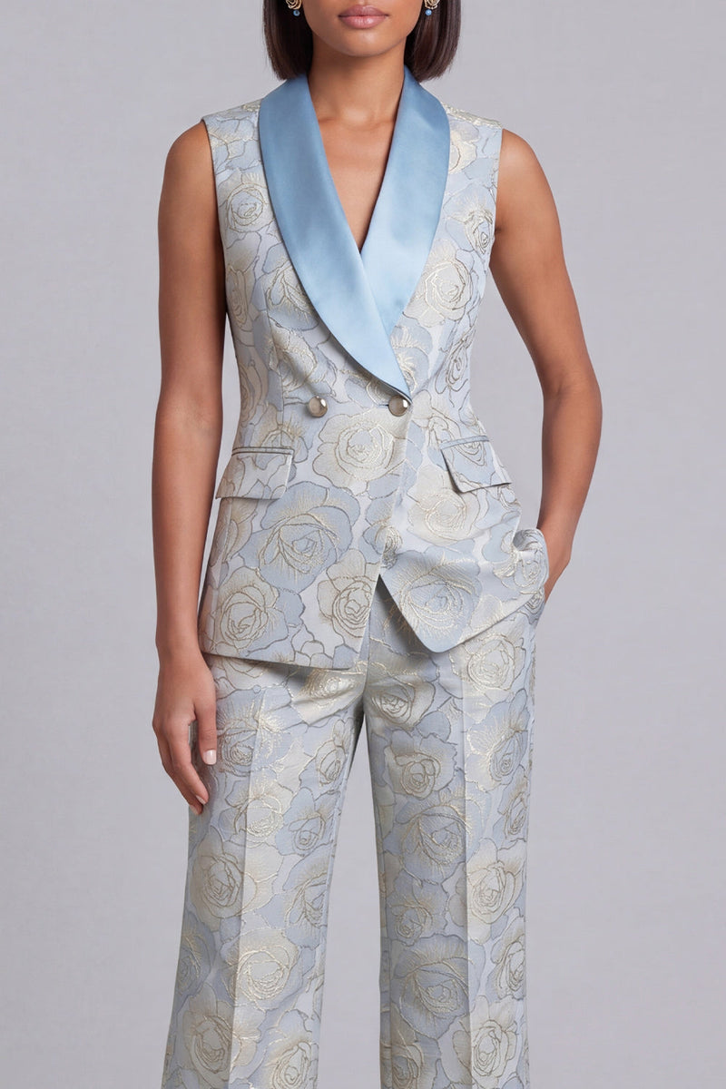 Load image into Gallery viewer, Floral 2 Piece Pink Shawl Lapel Double Breasted Prom Suits with Pockets