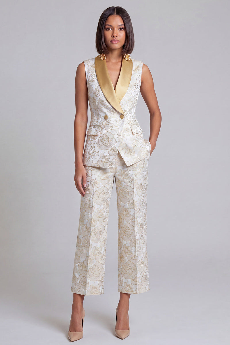 Load image into Gallery viewer, Floral 2 Piece Pink Shawl Lapel Double Breasted Prom Suits with Pockets
