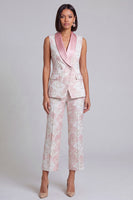 Load image into Gallery viewer, Floral 2 Piece Pink Shawl Lapel Double Breasted Prom Suits with Pockets