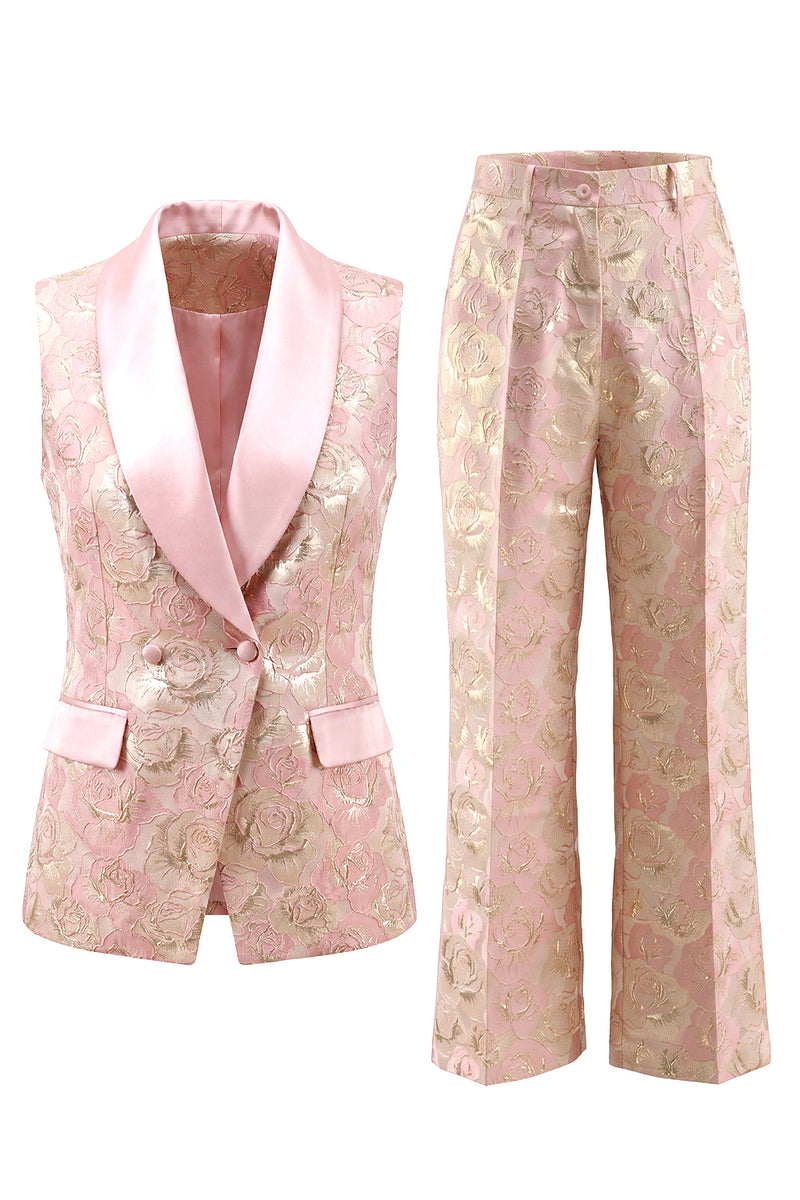 Load image into Gallery viewer, Floral 2 Piece Pink Shawl Lapel Double Breasted Prom Suits with Pockets