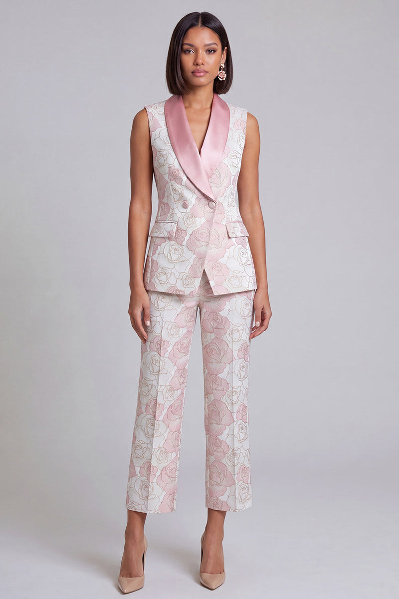Load image into Gallery viewer, Floral 2 Piece Pink Shawl Lapel Double Breasted Prom Suits with Pockets