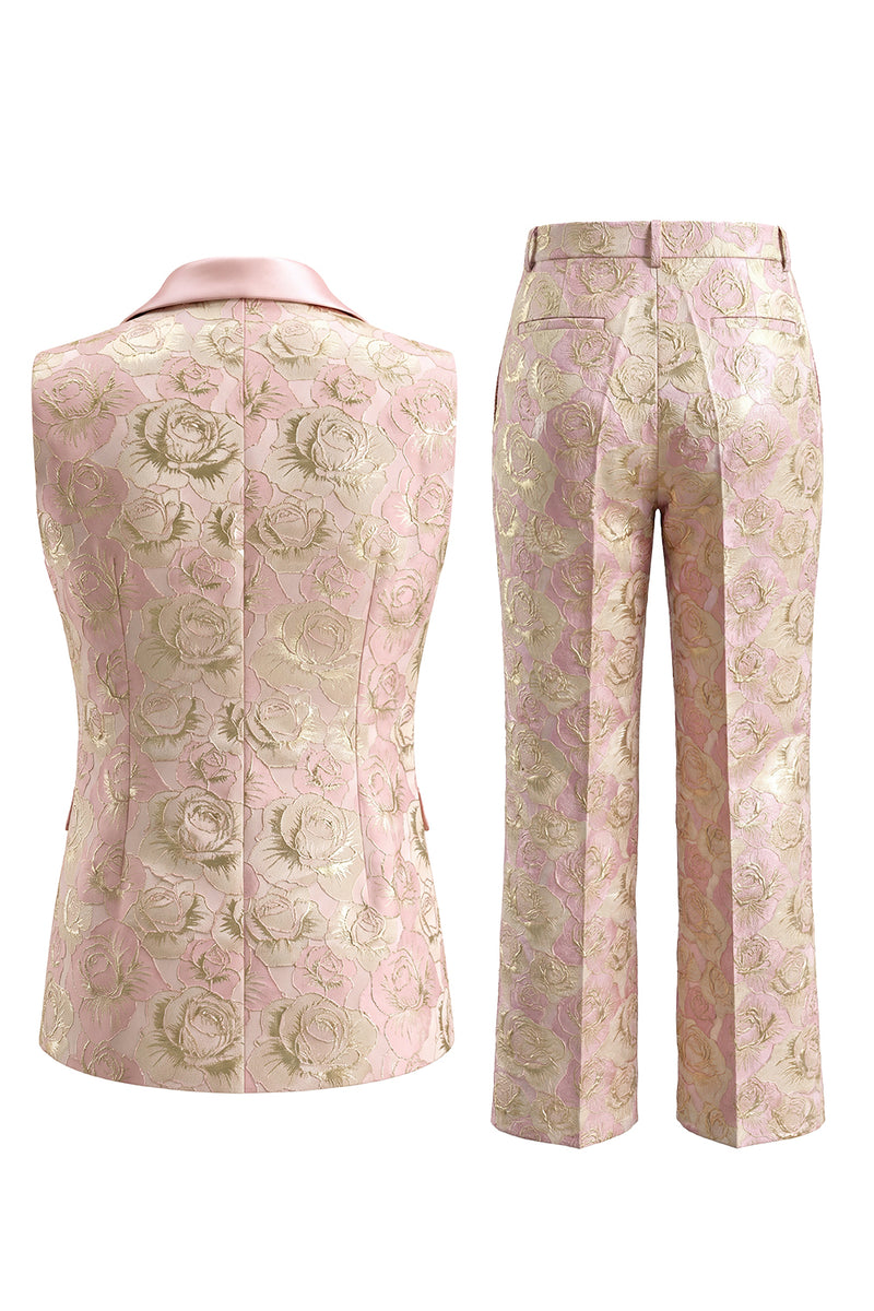 Load image into Gallery viewer, Floral 2 Piece Pink Shawl Lapel Double Breasted Prom Suits with Pockets