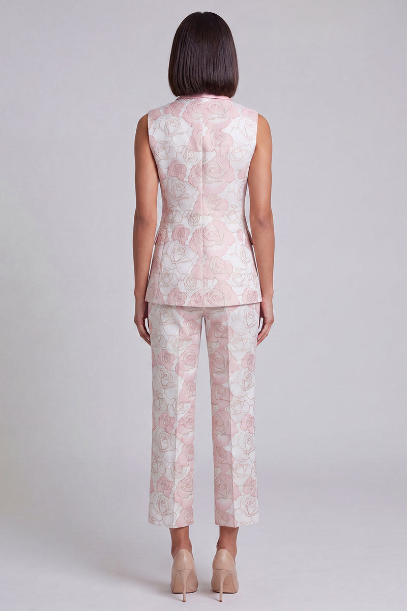 Load image into Gallery viewer, Floral 2 Piece Pink Shawl Lapel Double Breasted Prom Suits with Pockets