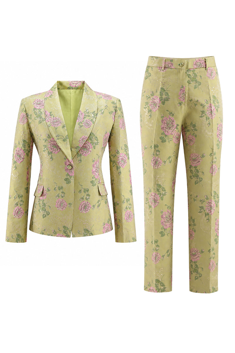 Load image into Gallery viewer, Sage Green Shawl Lapel Single Breasted 2 Piece Wide Leg Prom Suits