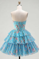 Load image into Gallery viewer, Yellow A Line Floral Strapless Corset Short Fringed Birthday Party Dress with Ruffles